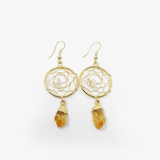 Citrine Gold Plated Dream Catcher Earrings