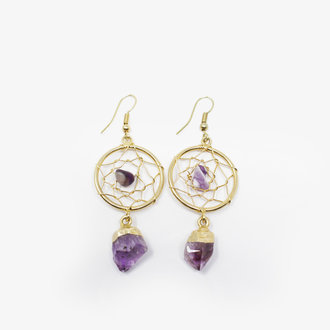 Amethyst Gold Plated Dream Catcher Earrings