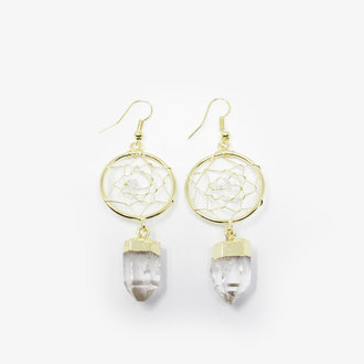 Clear Quartz Gold Plated Dream Catcher Earrings