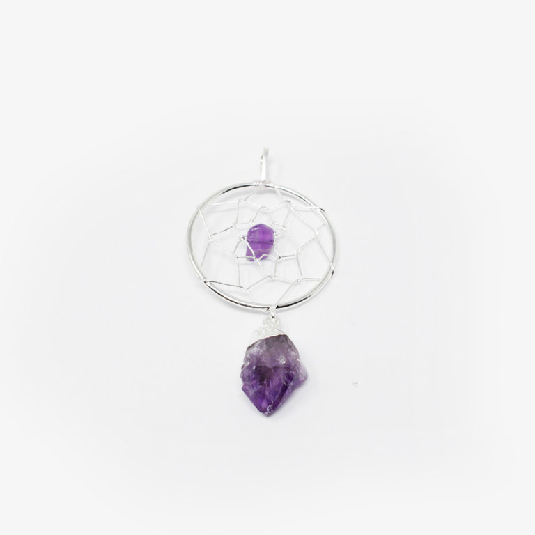 Amethyst Silver Plated Dream Catcher Pendant