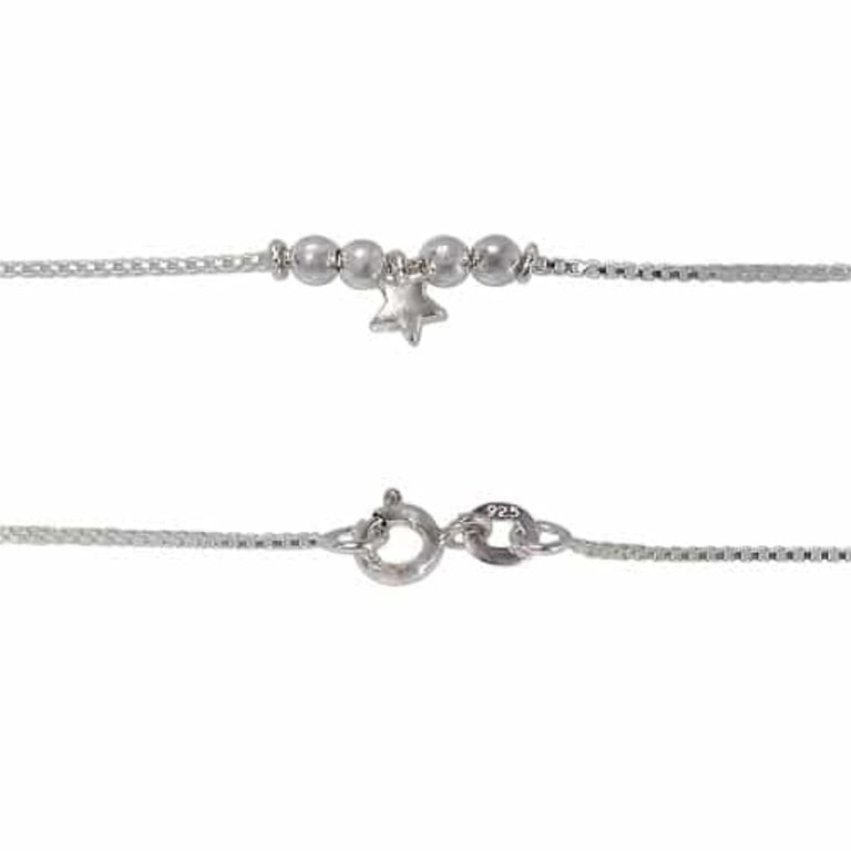 Silver Anklet - Ball + Star Charm