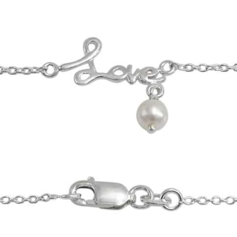 Silver Anklet - Love Charm + Pearl