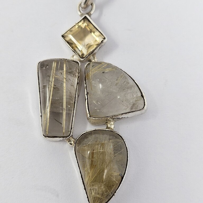 Rutilated Quartz & Citrine Sterling Silver Pendant