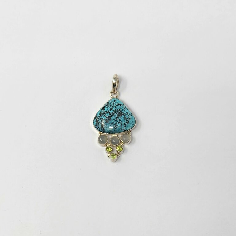 Turquoise Moonstone and Peridot Sterling Silver Pendant