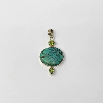 Turquoise and Peridot Sterling Silver Pendant