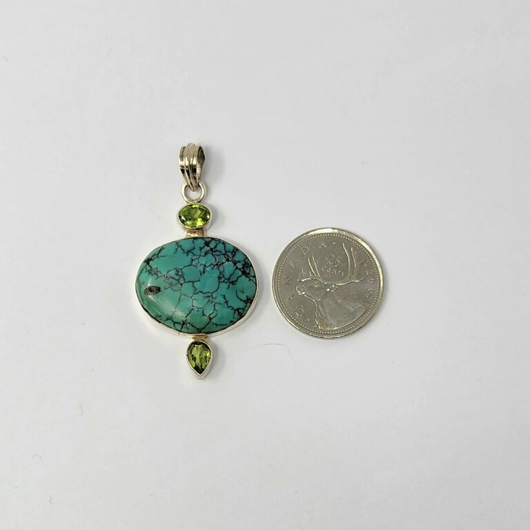 Turquoise and Peridot Sterling Silver Pendant