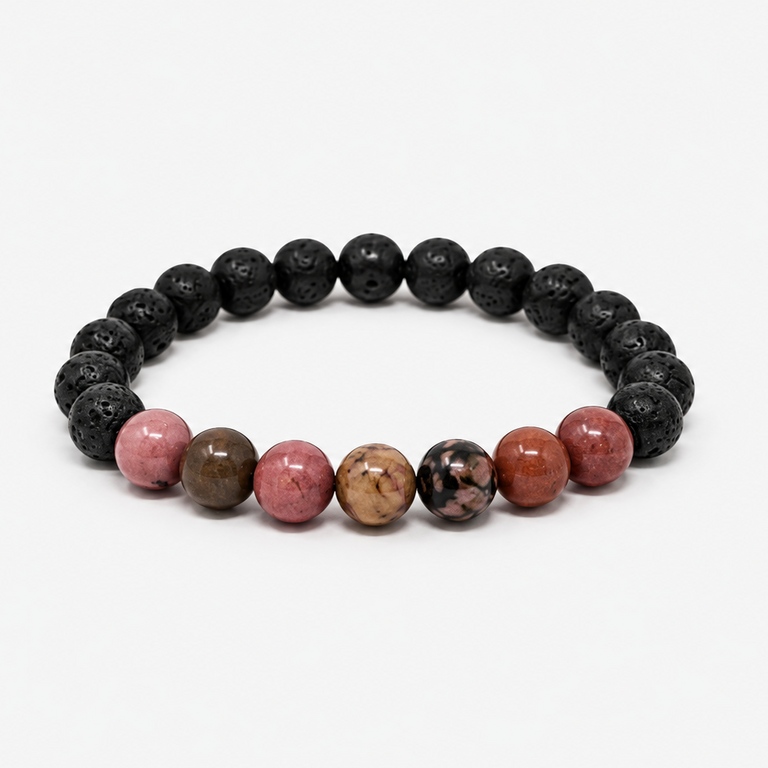 Rhodonite Power Bracelet - Lava Rock