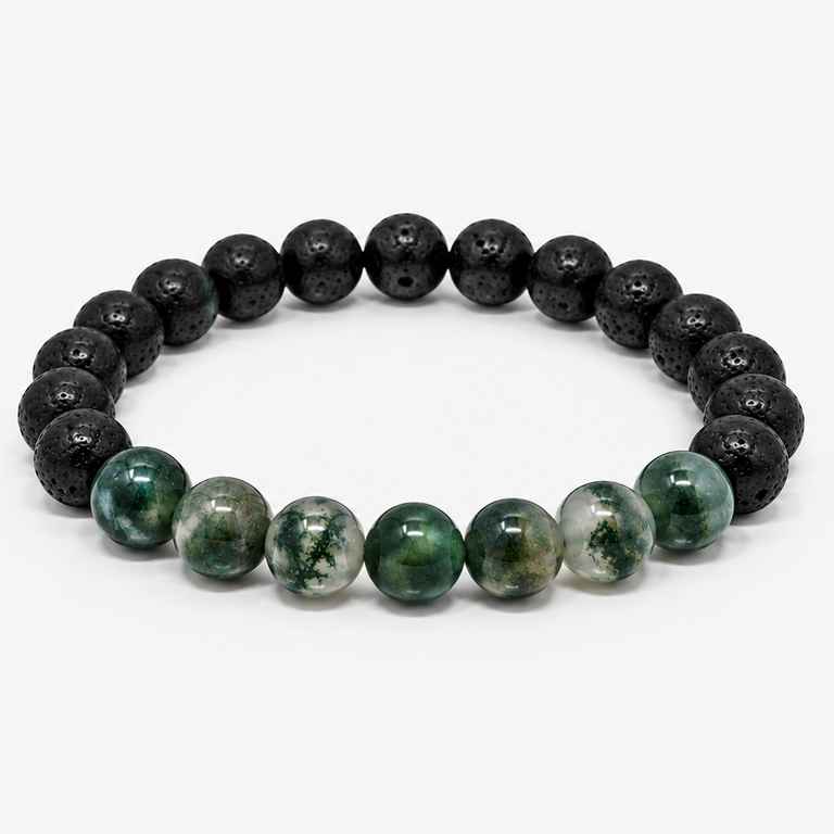 Moss Agate Power Bracelet - Lava Rock