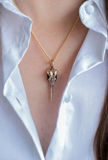 Lost Apostle - Hummingbird Skull Necklace - Bronze - 18", gold plated chain