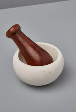 Be Home White Marble & Wood Mortar & Pestle