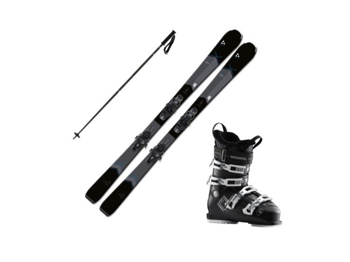 FISCHER MY ASPIRE SLR PRO AVEC/ROSSIGNOL PURE COMFORT 60 ET BÂTONS
