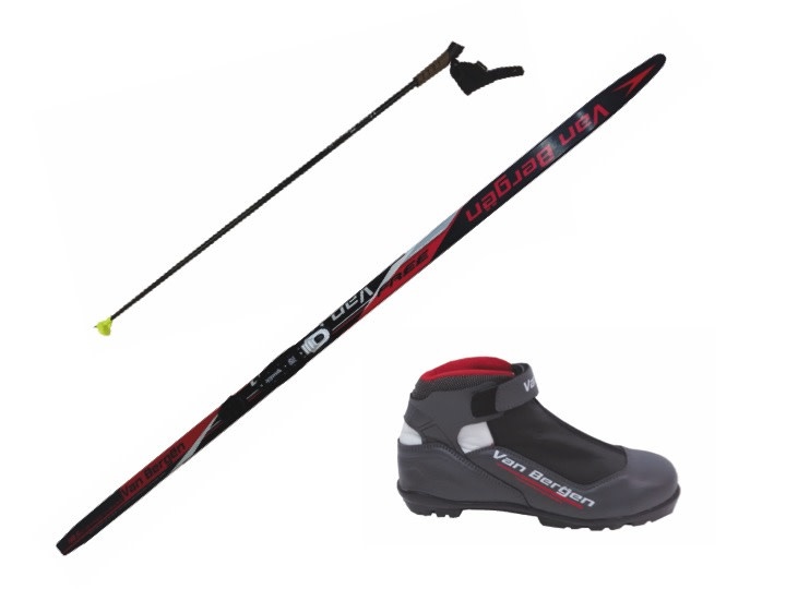 Crosscountry skin skis with zipped boot and poles Crosscountry ski