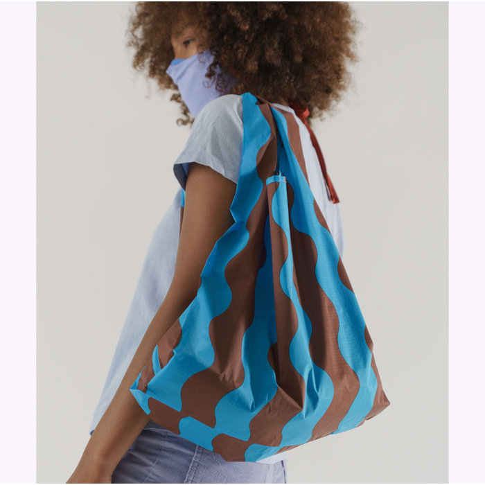 Baggu Teal & Brown Wavy Stripe Reusable Bag