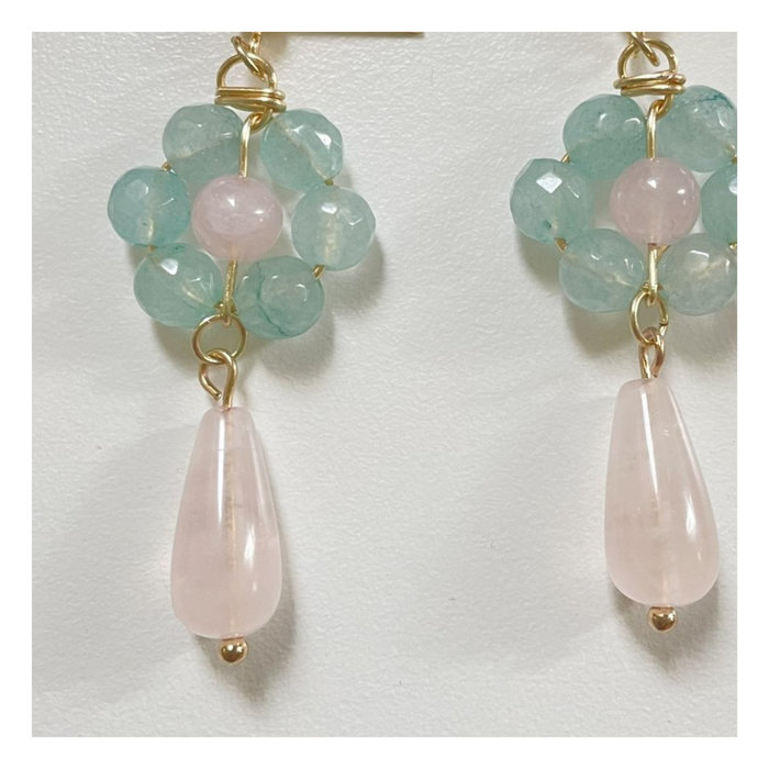 Celest & co No.7 Green & Light Pink Flower Earrings