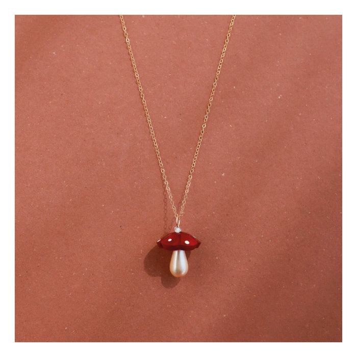 Wolf & Moon Mushroom Necklace (Different Colours Available)