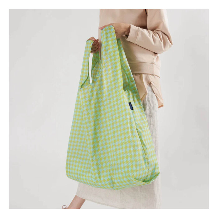 Big Baggu Mint Pixel Gingham Reusable Bag