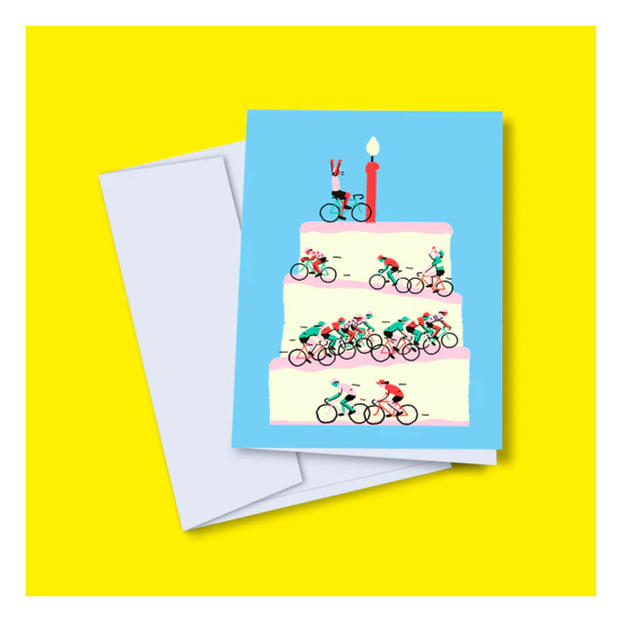 Carte de souhaits Gâteau de fête et Cyclistes TOUTE