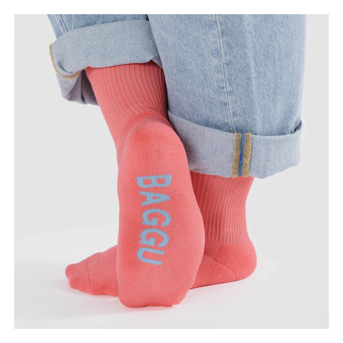 Baggu Watermelon Pink Ribbed Socks