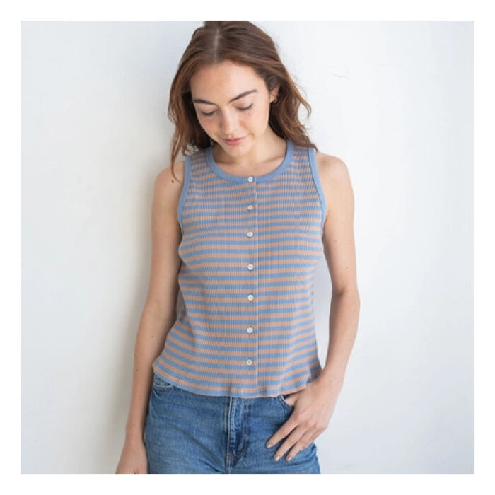 Things Between Blue Buttoned Frances Tank Top