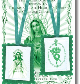 WJ Hirten Green Scapular with Instruction Pamphlet 2"