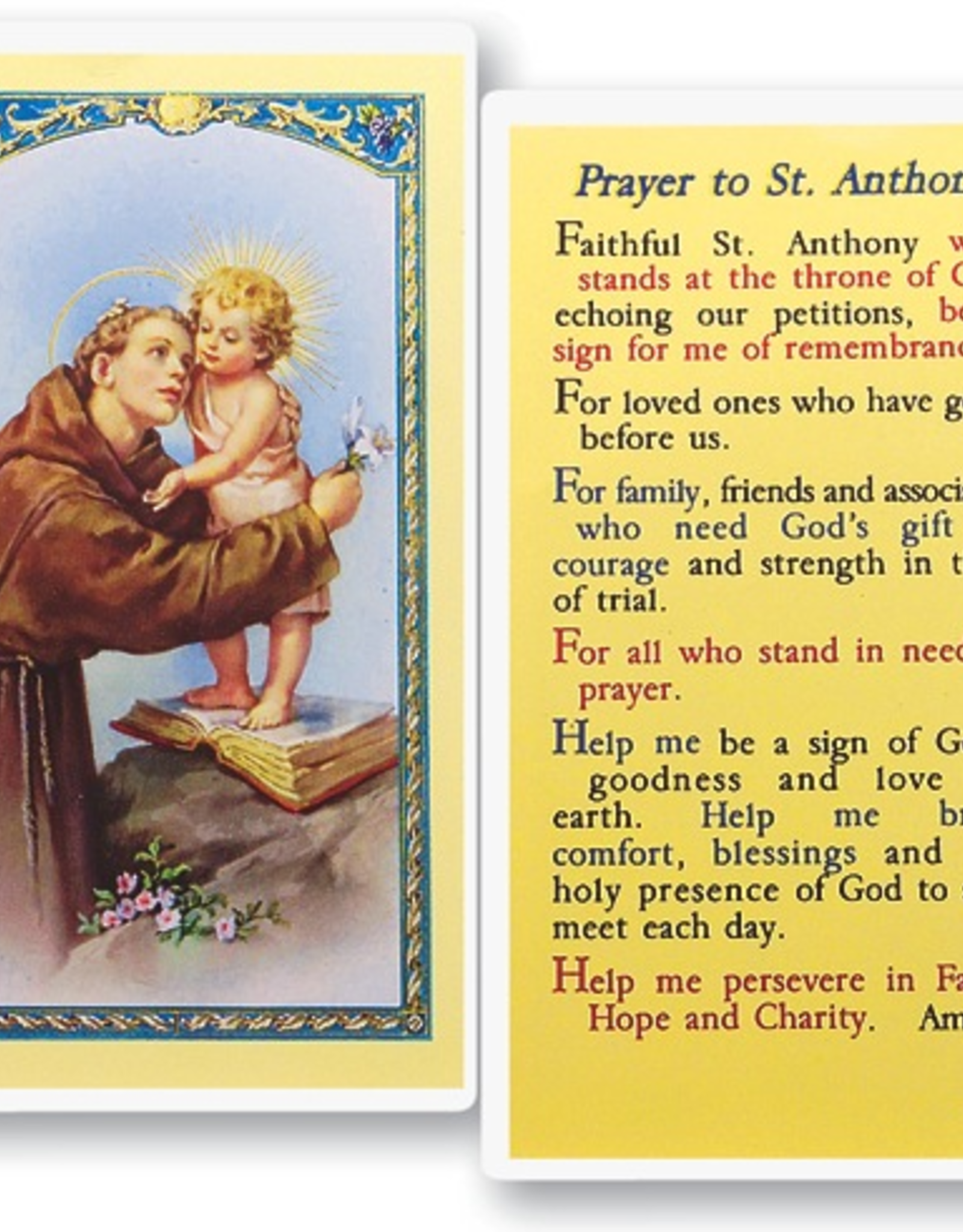 WJ Hirten St. Anthony Holy Cards