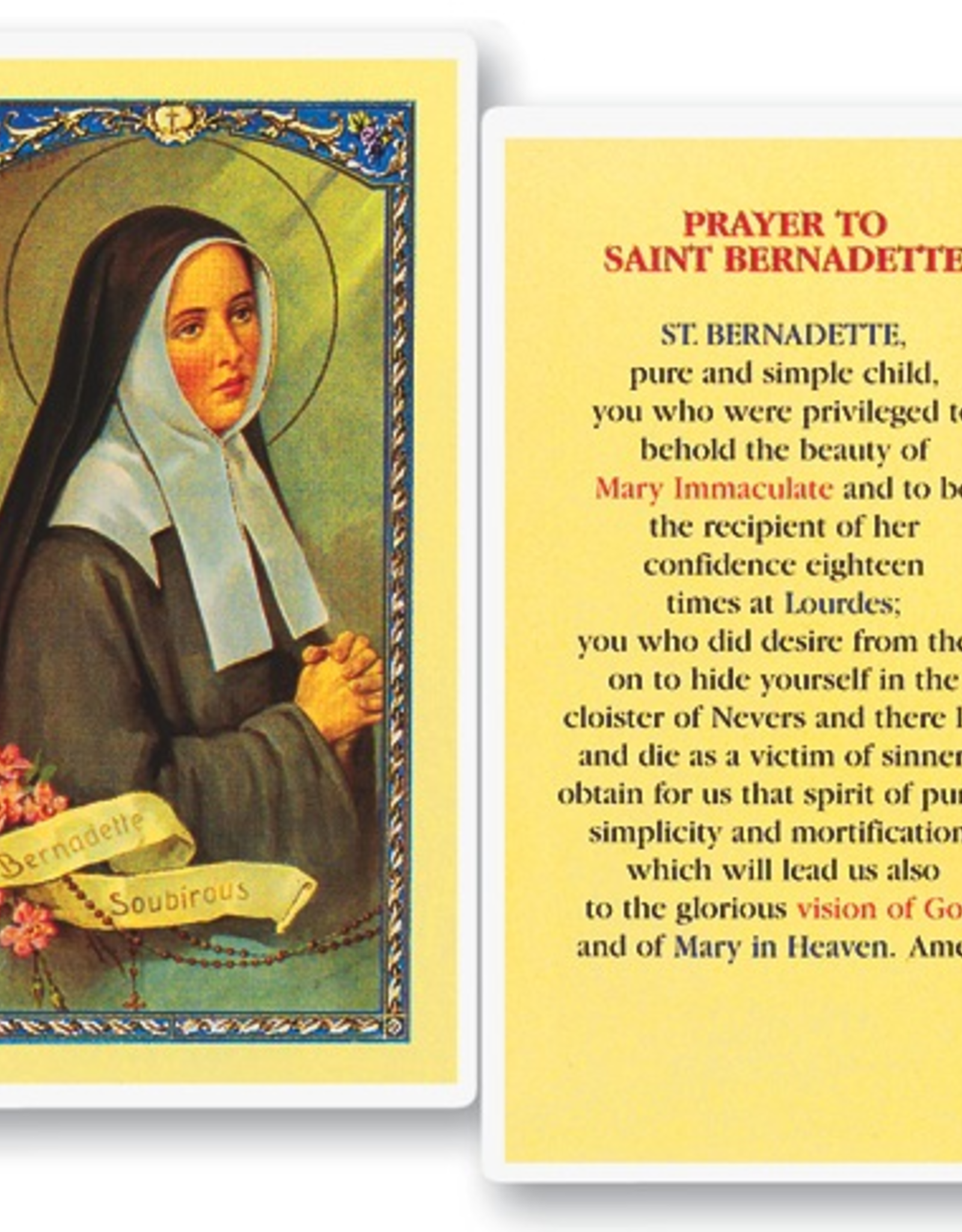 WJ Hirten St. Bernadette Holy Cards