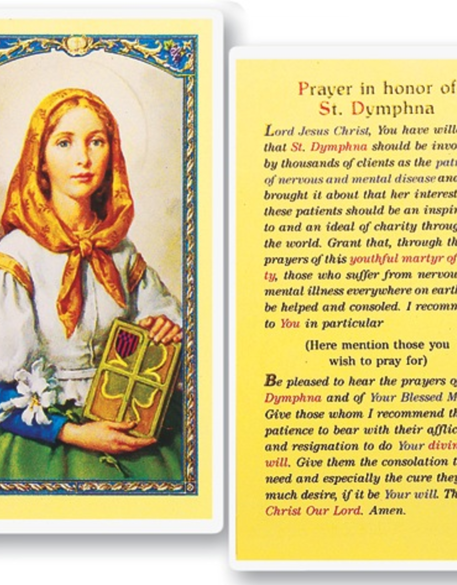 WJ Hirten St. Dymphna Holy Cards (25/pk)