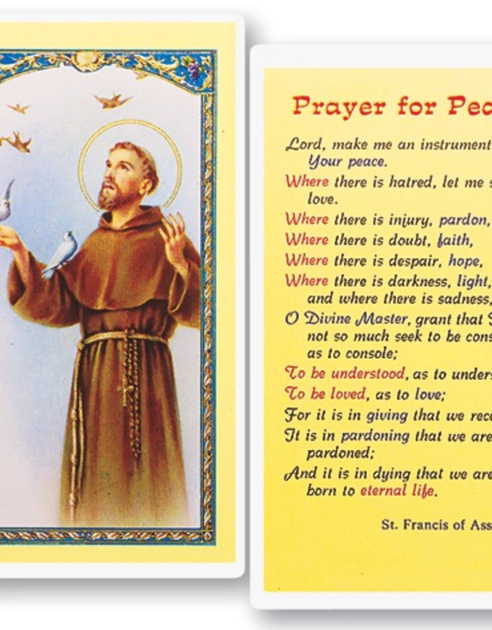WJ Hirten St. Francis of Assisi (Prayer for Peace) Holy Cards