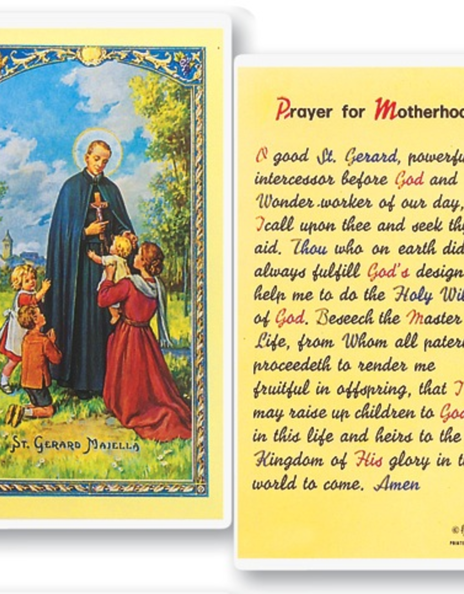 WJ Hirten St. Gerard (Prayer for Motherhood) Holy Cards