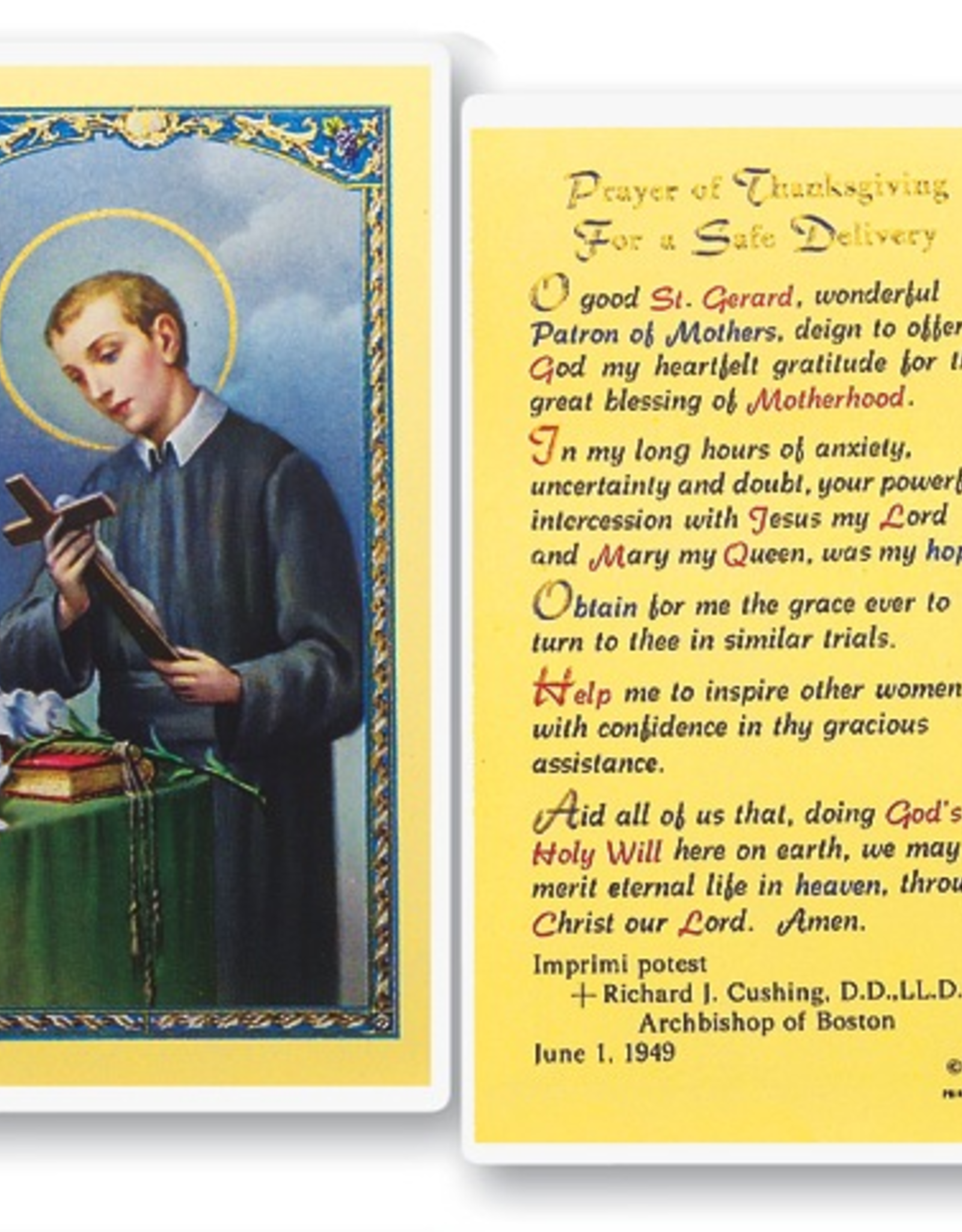 WJ Hirten St. Gerard (Prayer of Thanksgiving for a Safe Delivery) Holy Cards