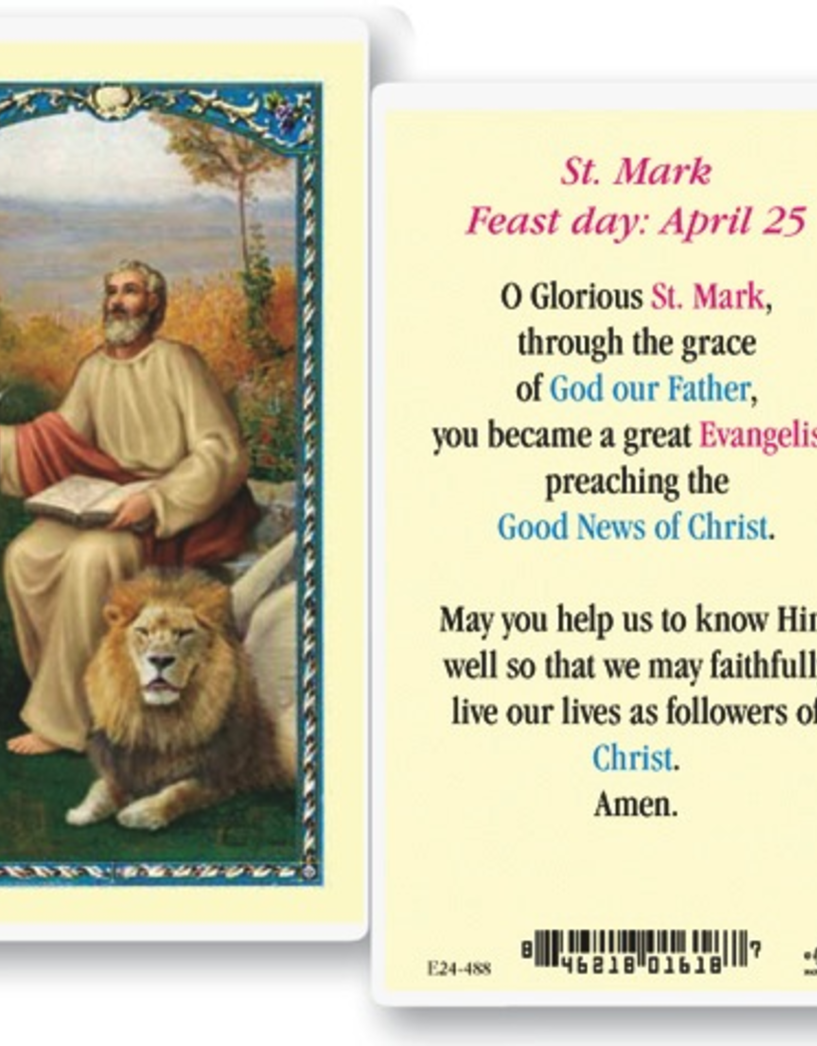 WJ Hirten St. Mark Holy Cards