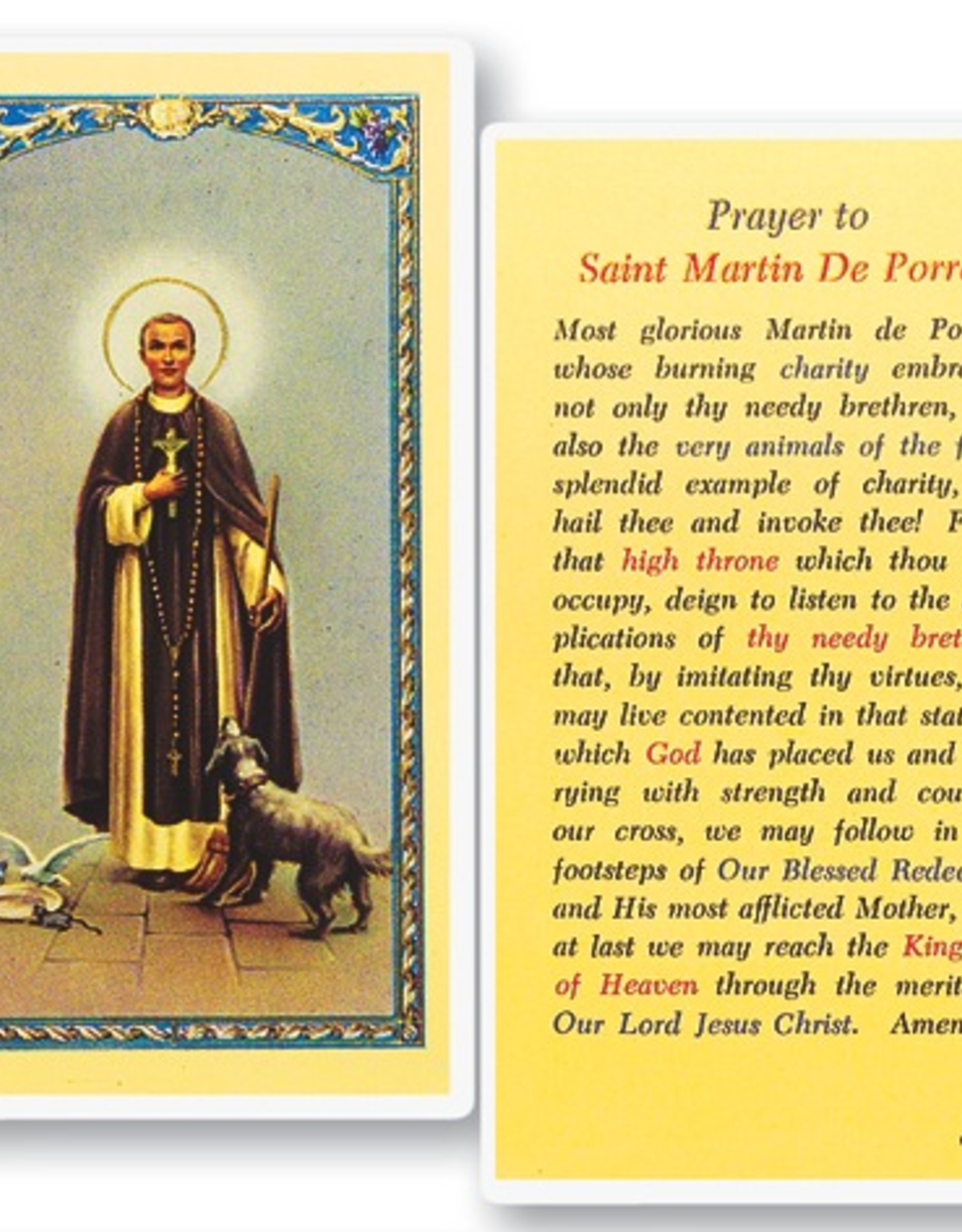 WJ Hirten St. Martin De Porres Holy Cards