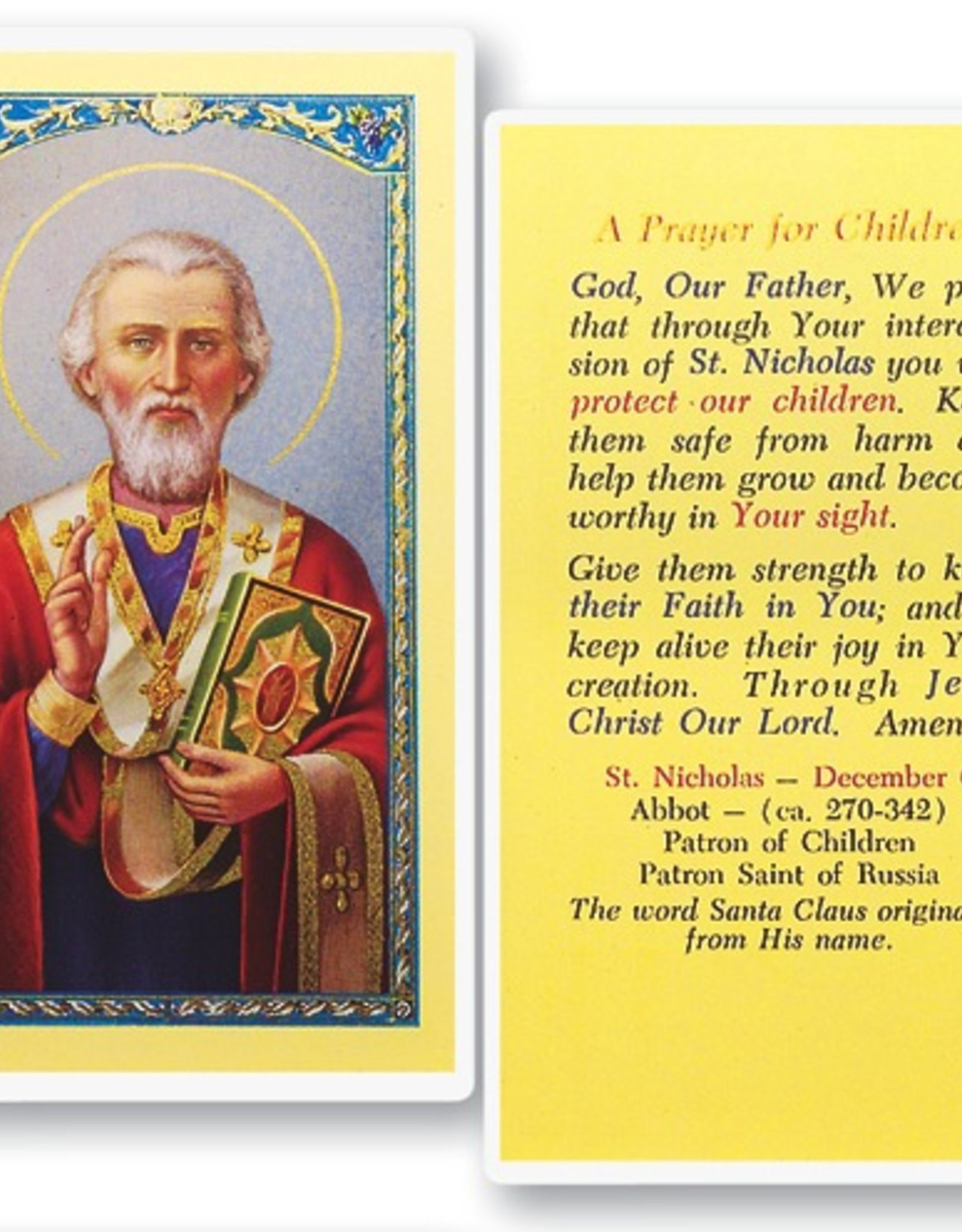 WJ Hirten Prayer for Children - St. Nicholas Holy Cards