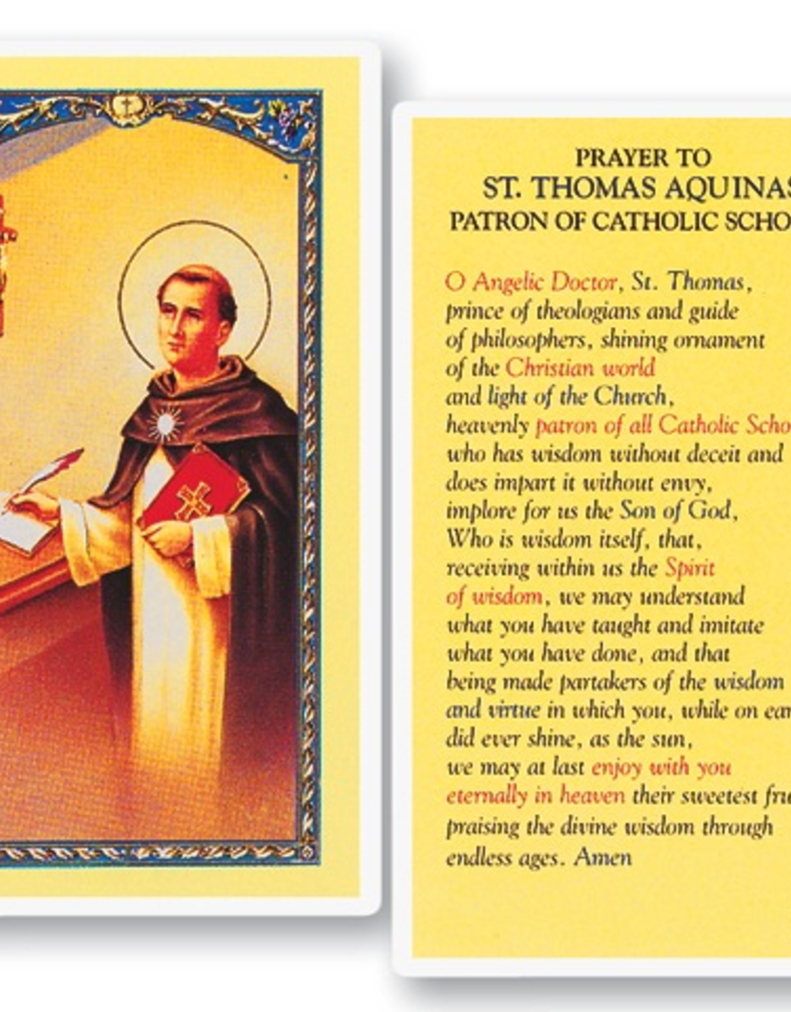 WJ Hirten St. Thomas Aquinas Holy Cards - Patron Saint of Catholic Schools