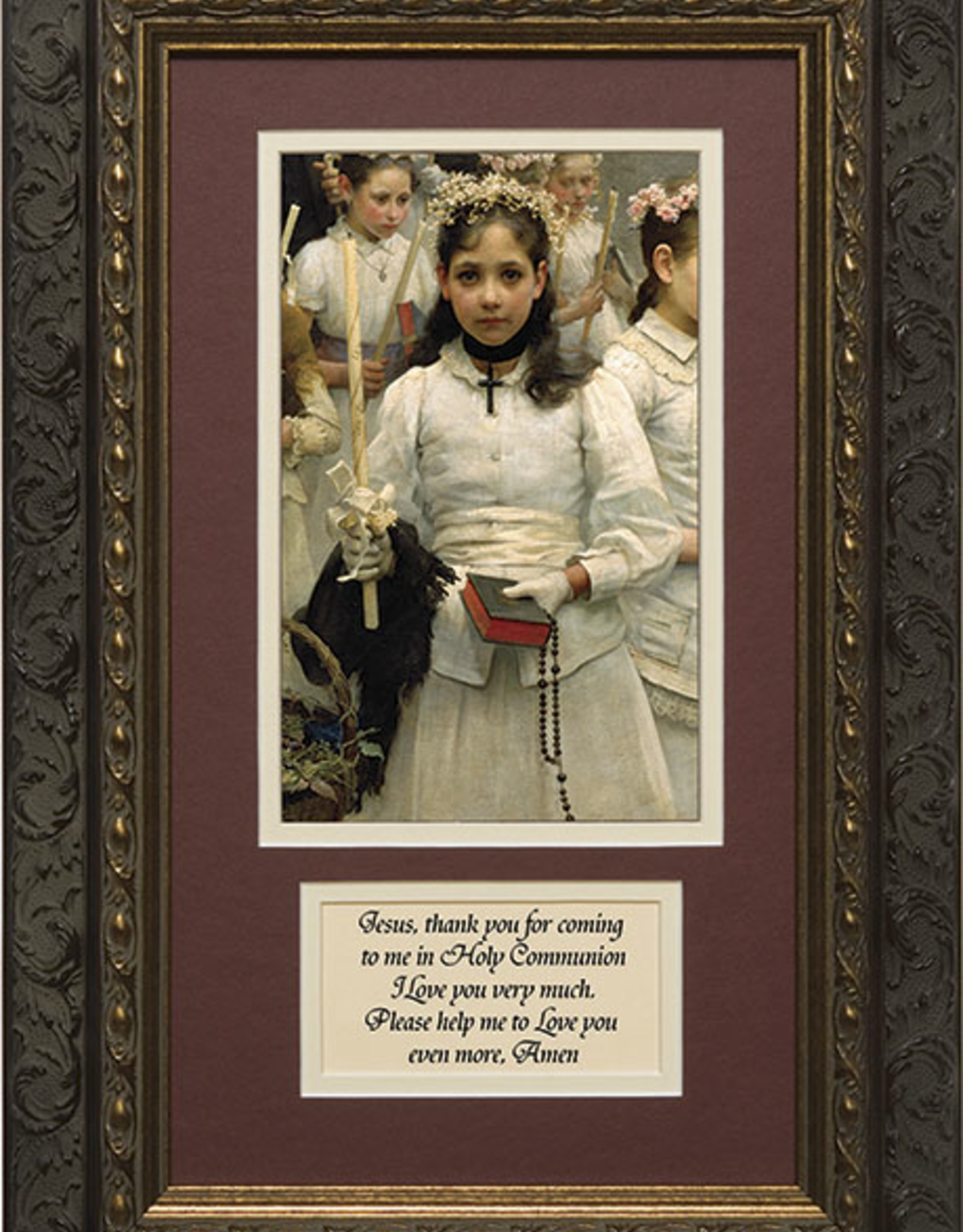 Nelson/Catholic to the Max After the First Holy Communion (Detail 1 Girl) Framed Image with Prayer in Ornate Dark Frame 8x 14"