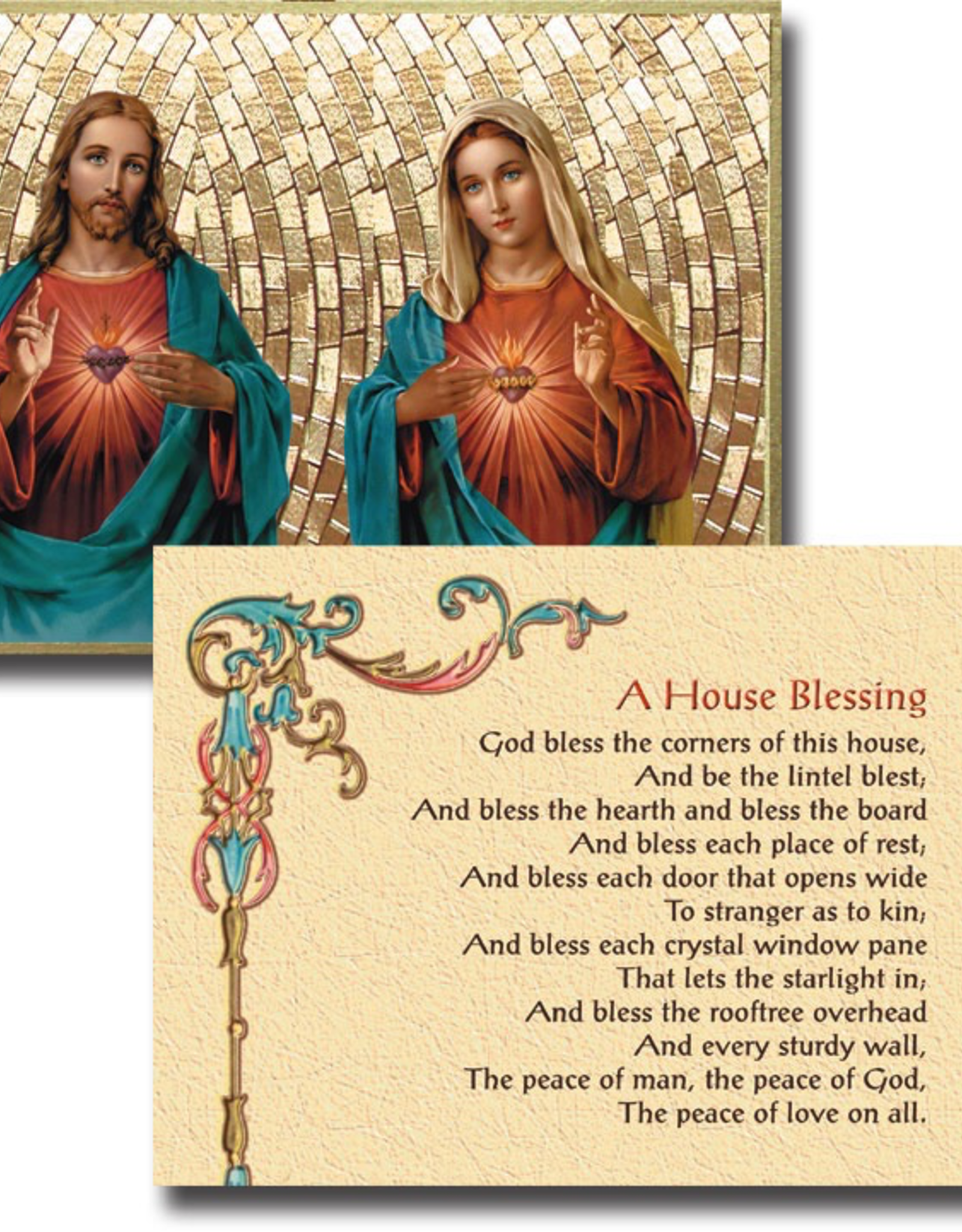 WJ Hirten The Sacred Hearts Gold Foil Mosaic Plaque 4x6" Icon)