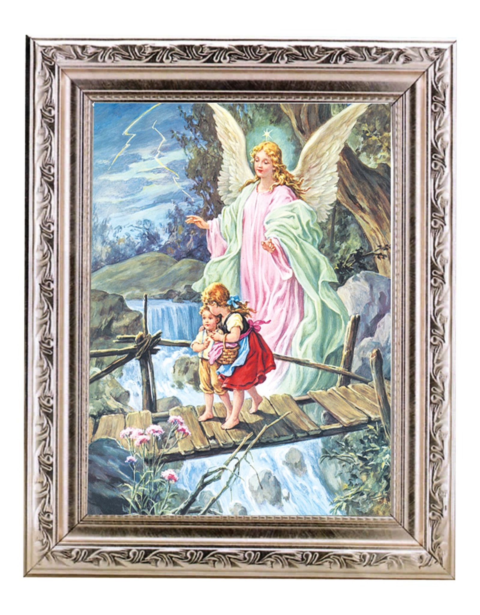 WJ Hirten 8 1/2‰Û x 11‰Û Guardian Angel in Wood w/ Silver Frame