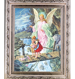 WJ Hirten 8 1/2Ì¢‰âÂå x 11Ì¢‰âÂå Guardian Angel in Wood w/ Silver Frame