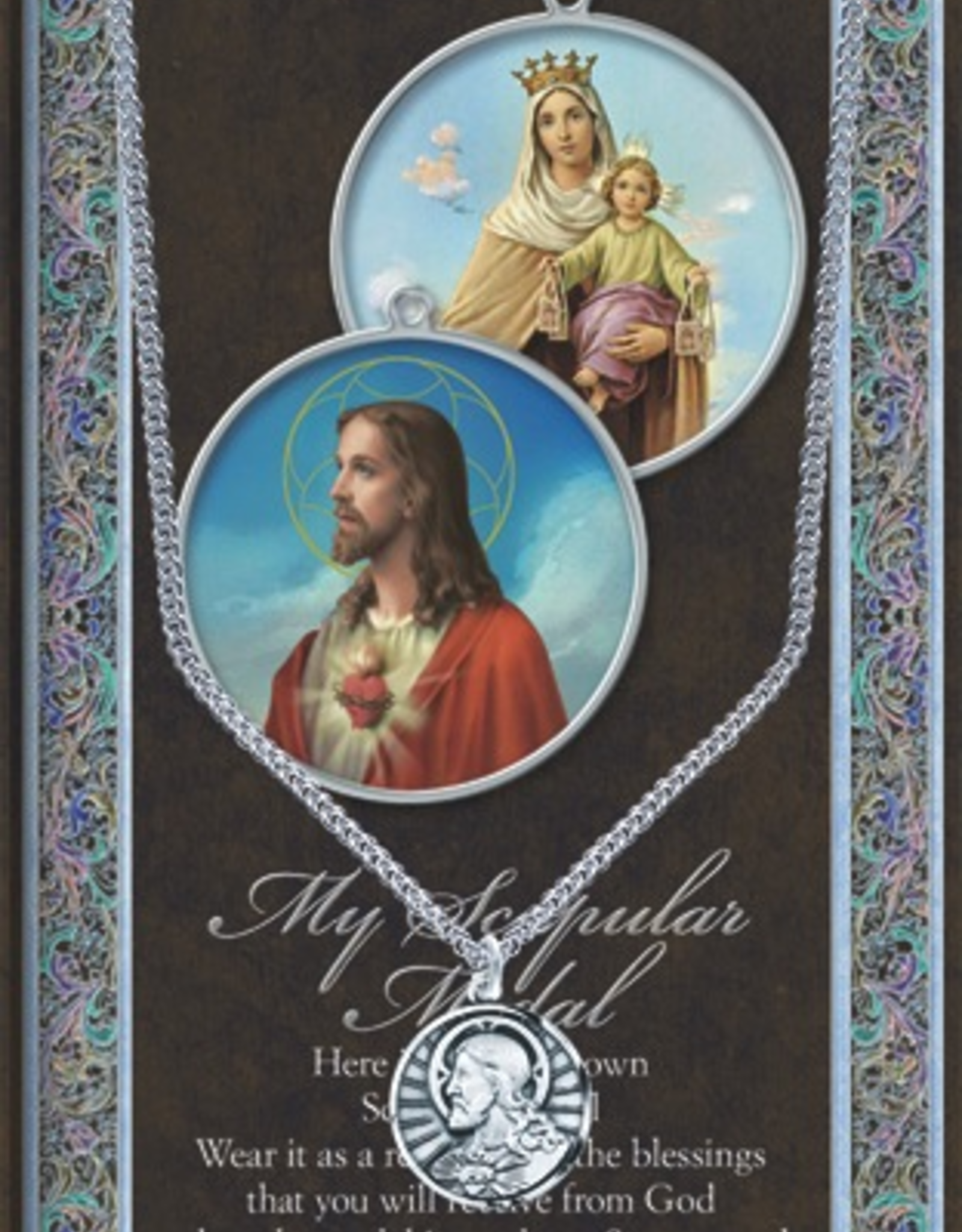 WJ Hirten Scapular Medal Necklace w/ Prayer Card (20" Stainless Steel Chain Included)