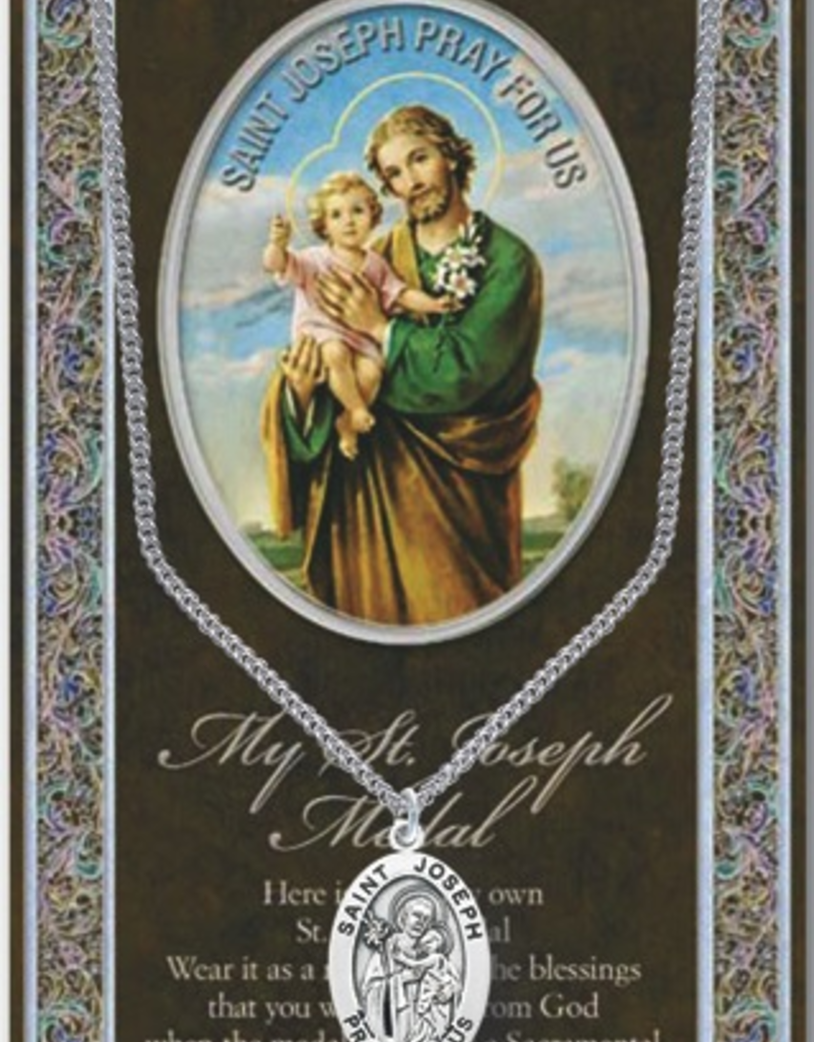 WJ Hirten St. Joseph Medal Necklace w/ Prayer Card (20" Stainless Steel Chain Included)