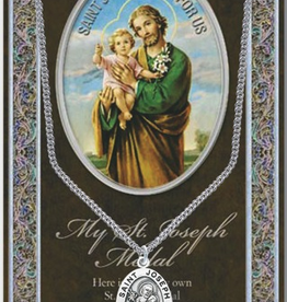 WJ Hirten St. Joseph Medal Necklace w/ Prayer Card (20" Stainless Steel Chain Included)