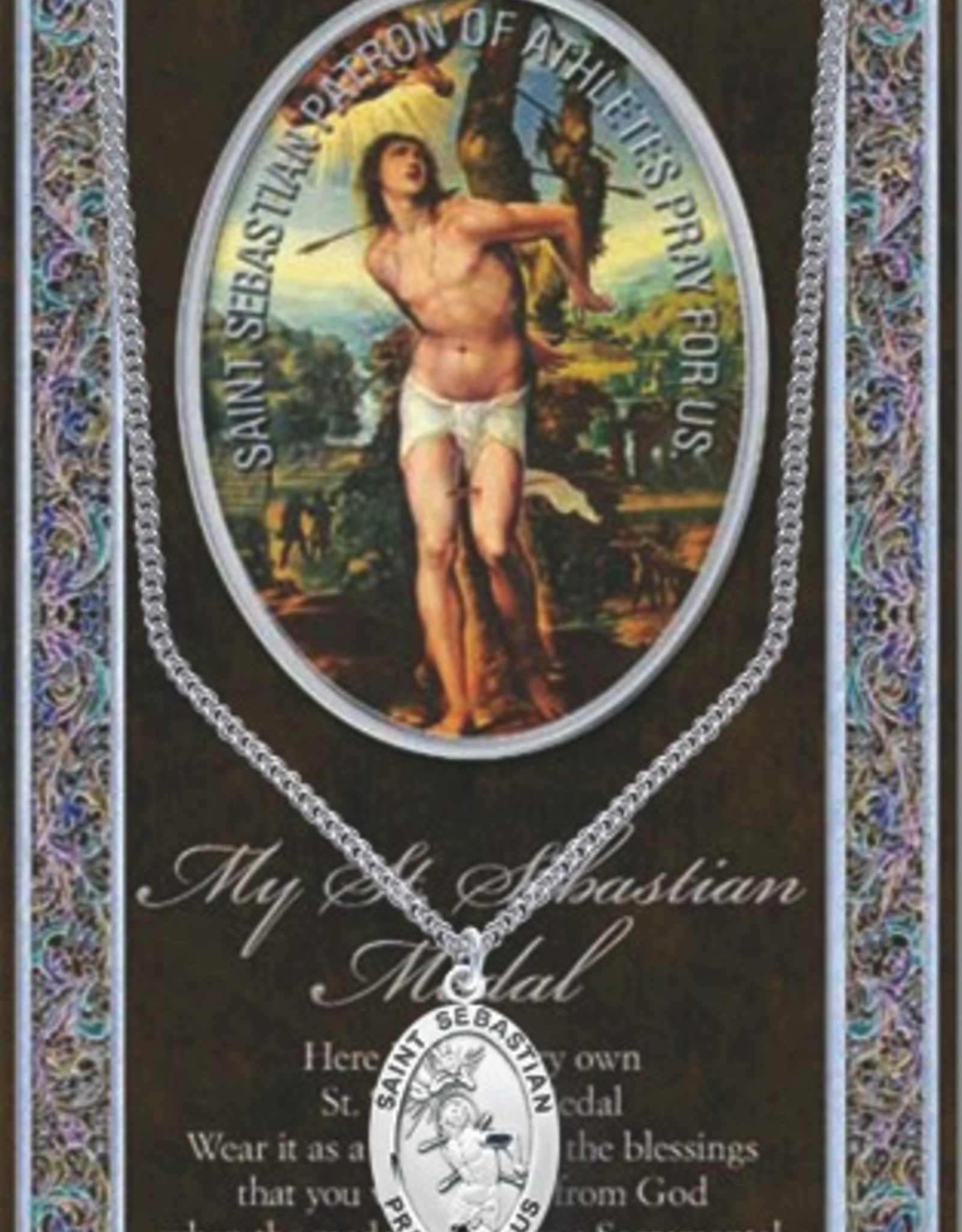 WJ Hirten St. Sebastian Medal Necklace w/ Prayer Card (20" Stainless Steel Chain Included)