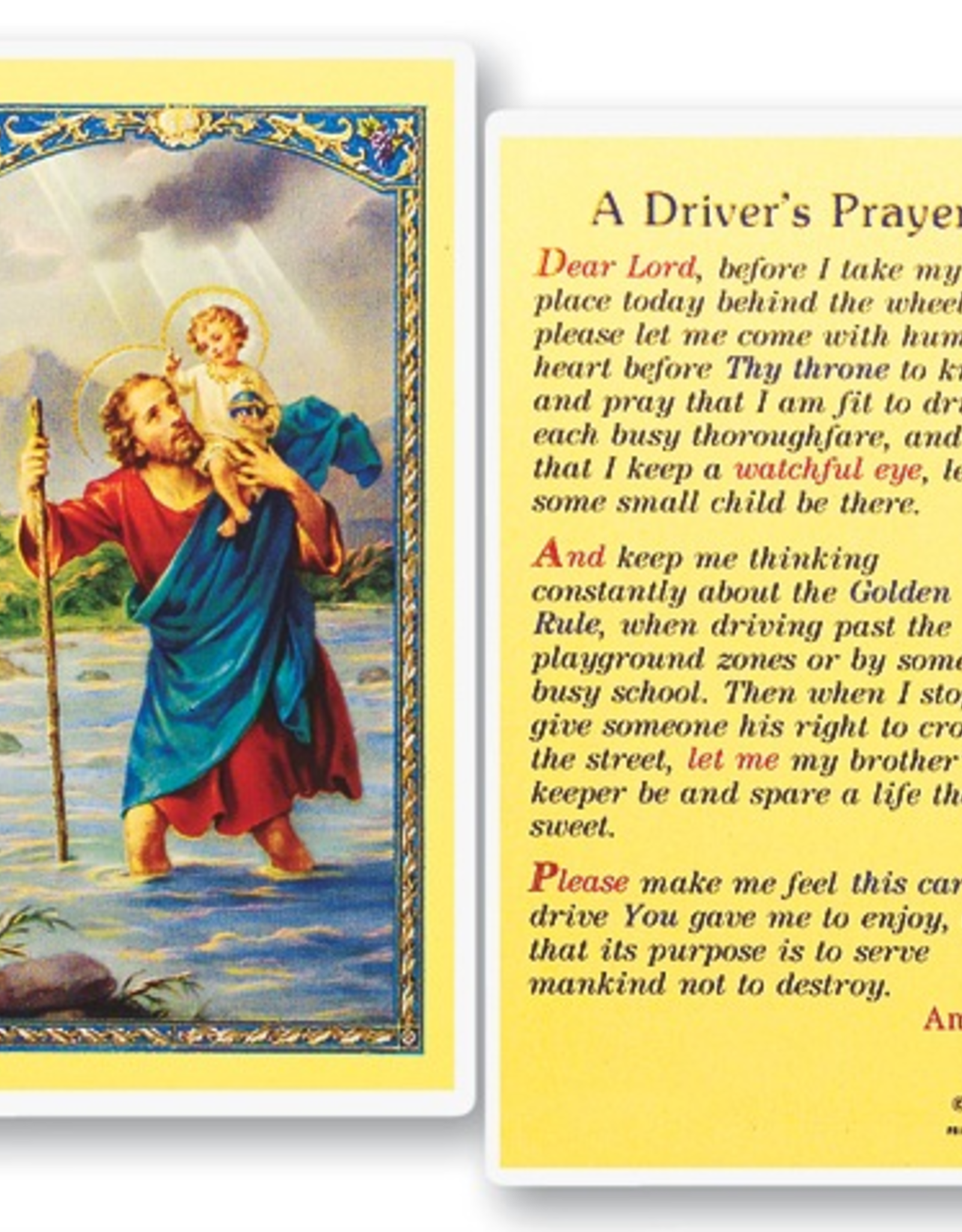 WJ Hirten St. Christopher Holy Card (A Driver's Prayer) Holy Cards