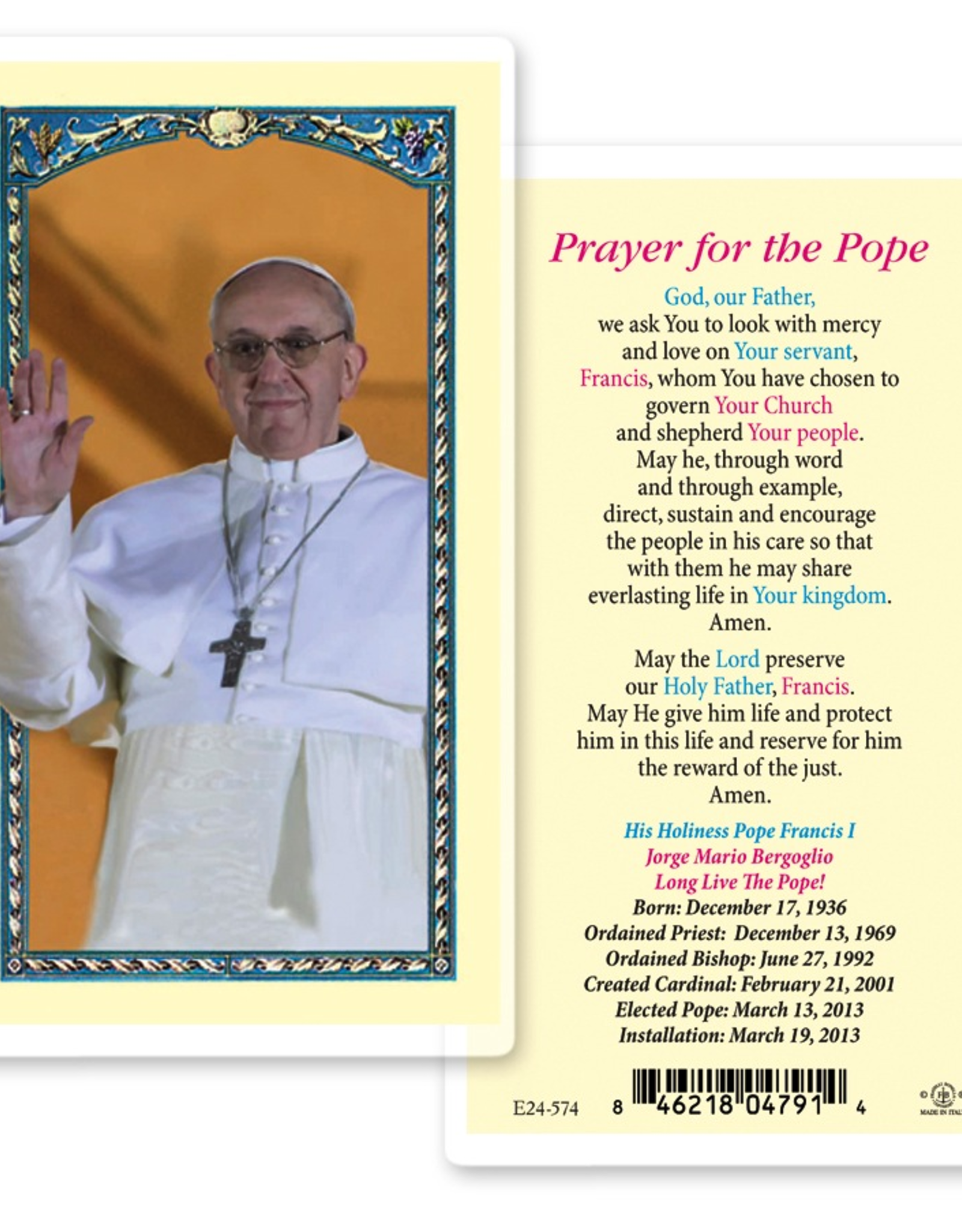 WJ Hirten Pope Francis Holy Cards