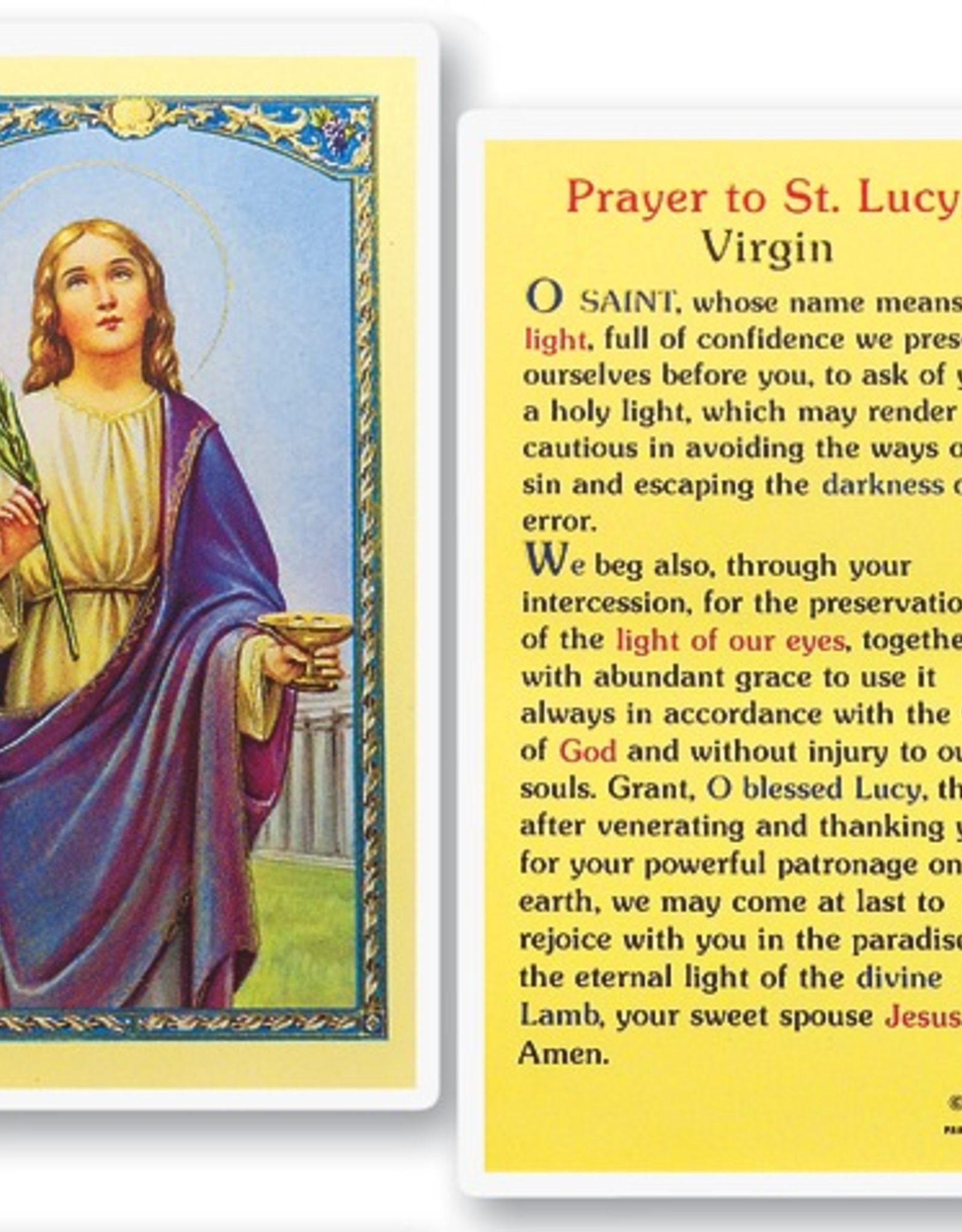 WJ Hirten St. Lucy Holy Cards