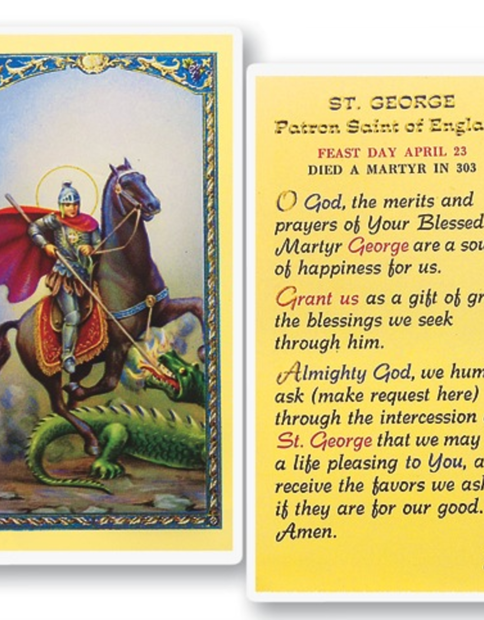 WJ Hirten St. George Holy Cards