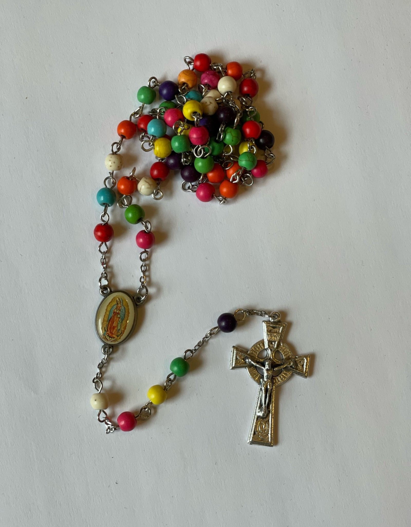 Guadalupe Virgin & Blush Pearls Mini Rosary