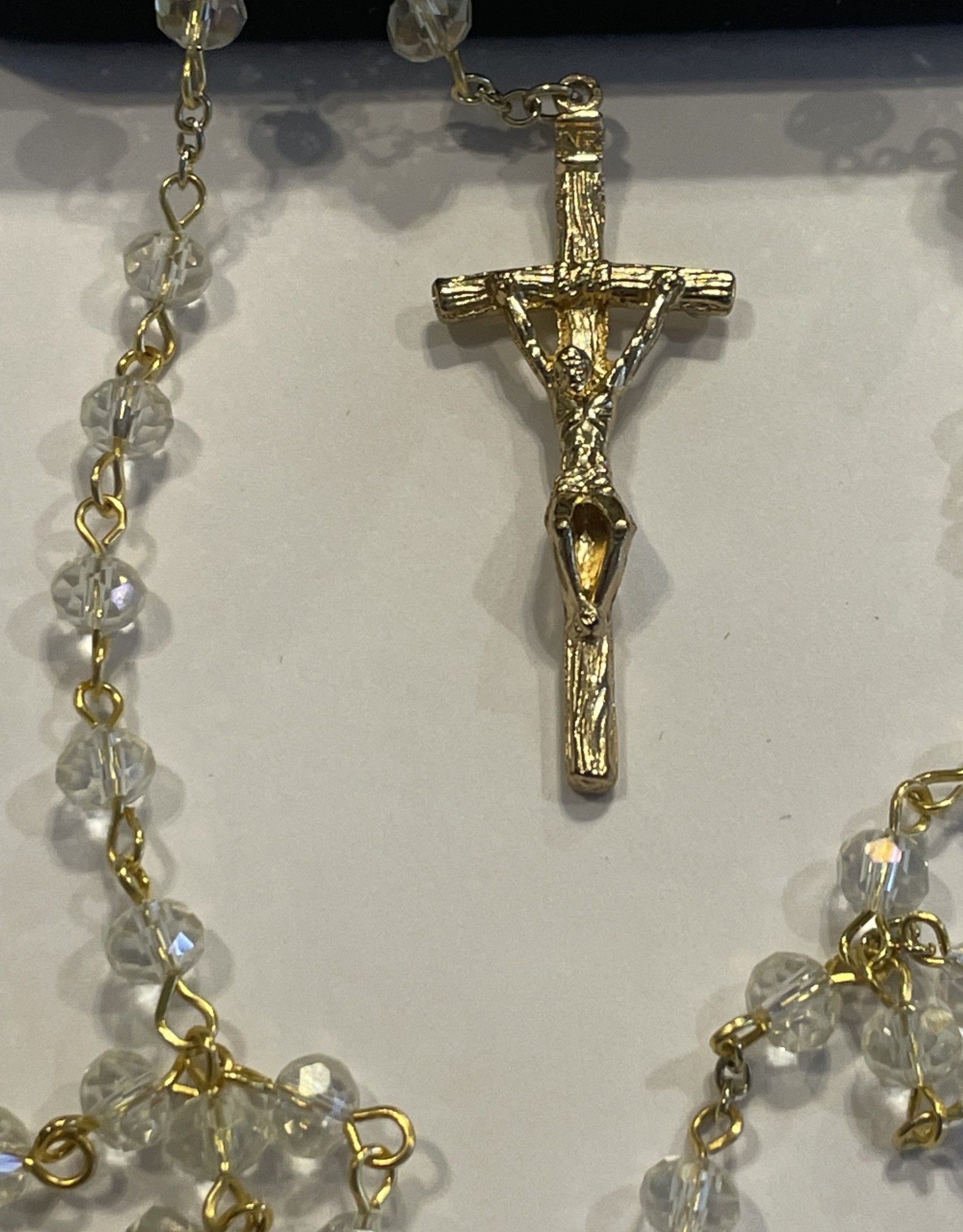 Credo Catholic Credo Catholic Handcrafted Clear Swarovski Crystal Rosary in Gold with Chalice Centerpiece and Bent Crucifix