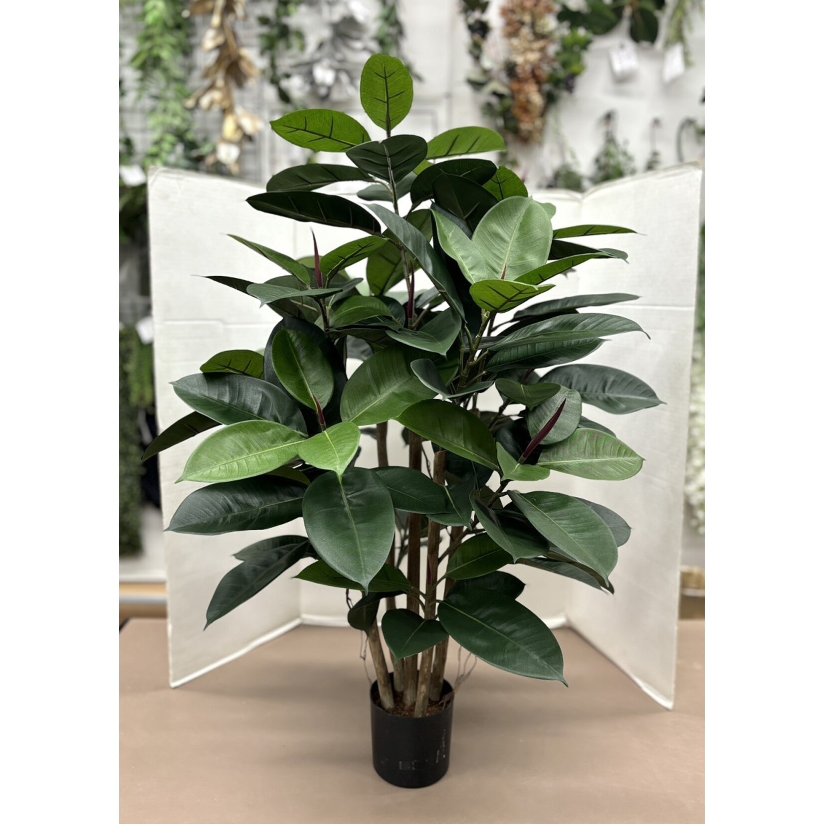 39" RUBBER LEAF PLANT IN POT GREEN