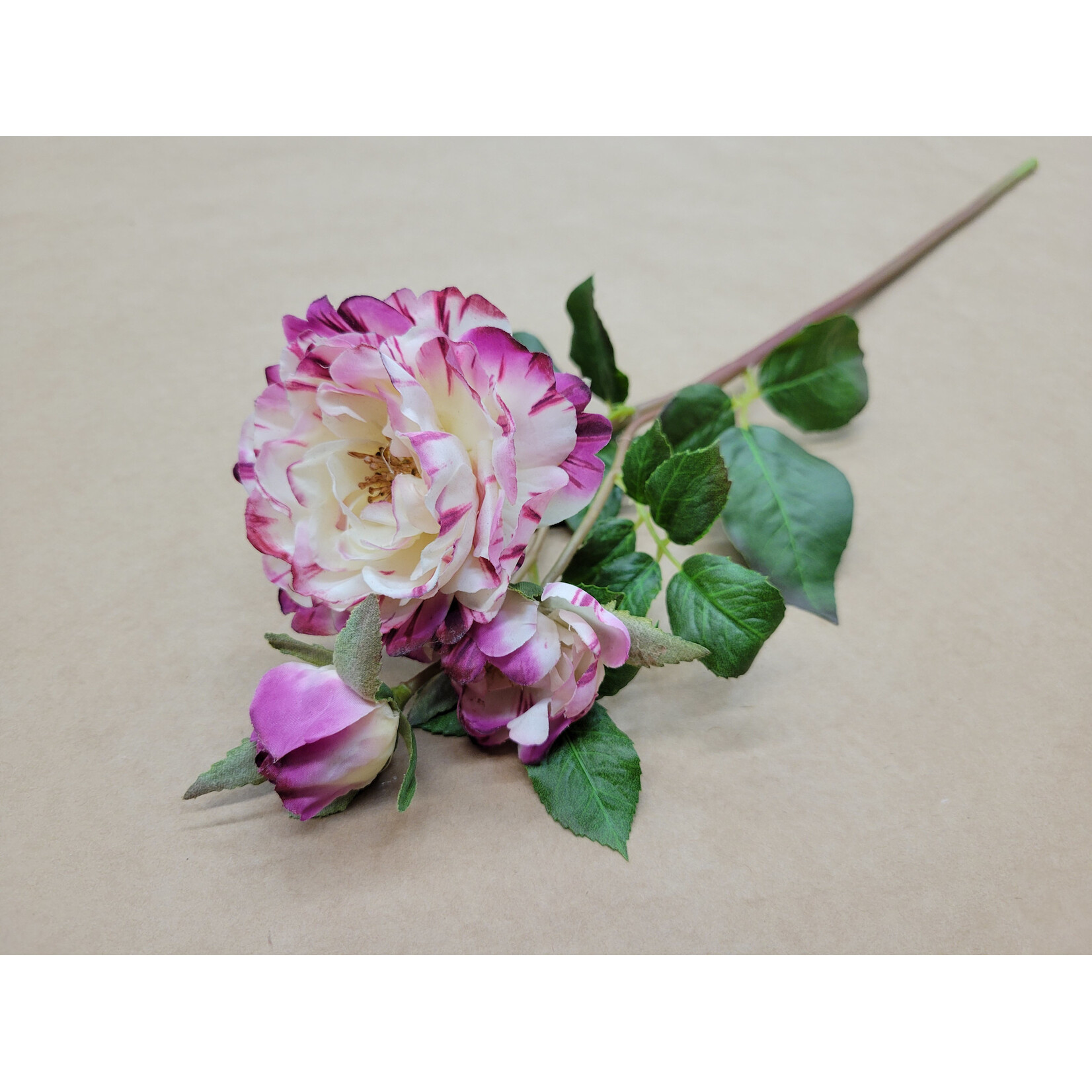 19" RUFFLE ROSE STEM PURPLE WHITE